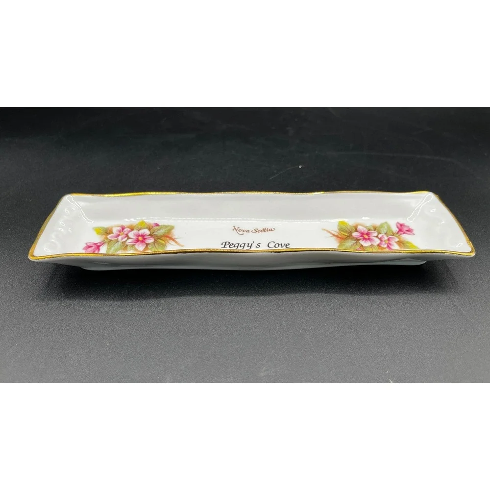 Vtg Renaissance Peggy's Cove Nova Scotia Bone China Trinket Dish Floral 8